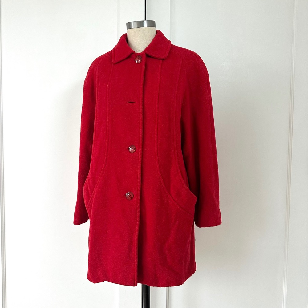Herman Kay Vintage Red Wool Blend Car Coat Made‎ in USA Womens Small/Medium